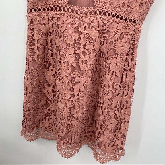 J.O.A. Lace Floral Cutout Open V-neckline Scallop Hem Mini Dress - Picture 10 of 13
